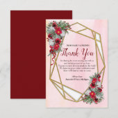 Geometrische gouden glinsterende bordeauxrode beda RSVP kaartje (Voorkant / Achterkant)