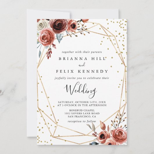 Geometrische gouden glitter lente voor & achter br kaart (Voorkant)