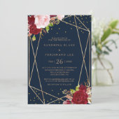 Geometrische gouden glitters en rode tropische bru kaart (Staand voorkant)
