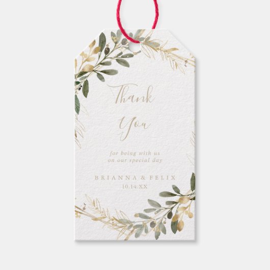 Geometrische Gouden Groene Herfst Bruiloft Bedankt Cadeaulabel (Voorkant)