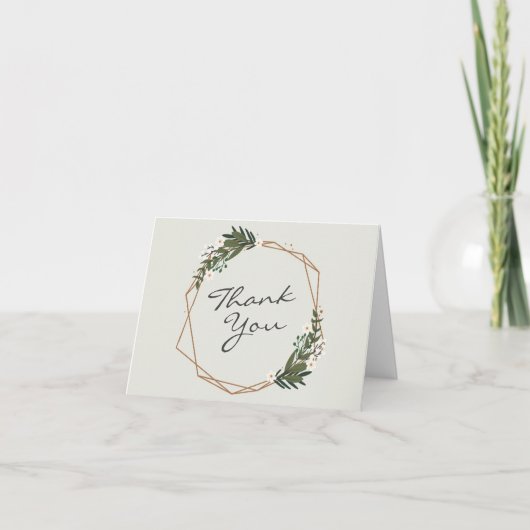 Geometrische Gouden Groene Moderne Boho Bruiloft Bedankkaart (Voorkant)