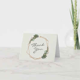 Geometrische Gouden Groene Moderne Boho Bruiloft Bedankkaart