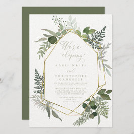 Geometrische gouden groene olievloeistof Elopement Kaart