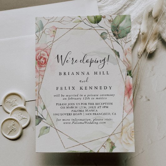 Geometrische gouden groene olievloeistof Elopement Kaart