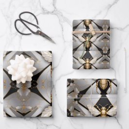 Geometrische gouden honingbij kunst inpakpapier vel