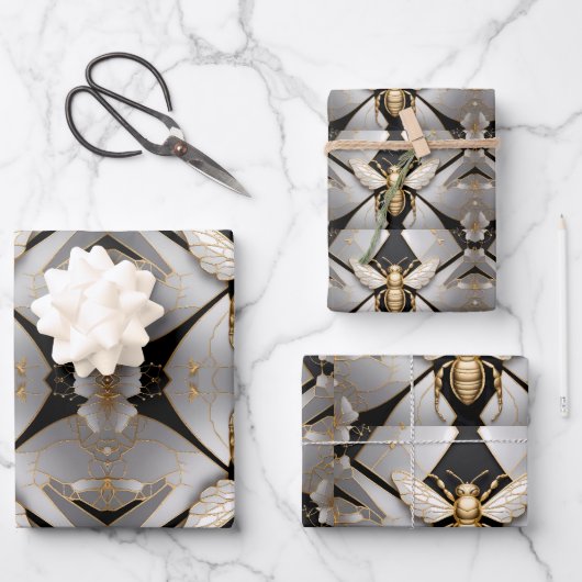 Geometrische gouden honingbij kunst inpakpapier vel (Voorkant)