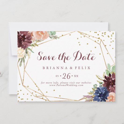 Geometrische gouden kalligrafie Horizontale bruilo Save The Date (Voorkant)