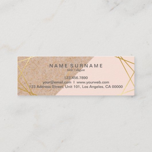 Geometrische gouden Kraft Gedrukt LT Pastel Roze R Mini Visitekaartje (Achterkant)