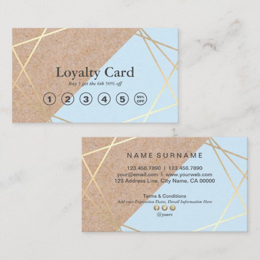 Geometrische gouden Kraft Gedrukte parelblauwe Loy Visitekaartje (Voorkant / Achterkant)