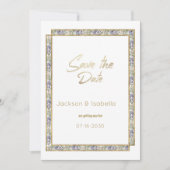 Geometrische gouden lavendel roze bloemen Save the Kaart (Voorkant)