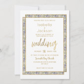 Geometrische gouden lavendel roze bloemenbruiloft kaart (Voorkant)