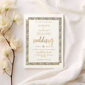 Geometrische gouden lavendel roze bloemenbruiloft kaart