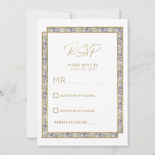 Geometrische gouden lavendel roze bloemenbruiloft  kaart