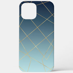 Geometrische gouden lijnen Blauw gradiëntontwerp Case-Mate iPhone Case