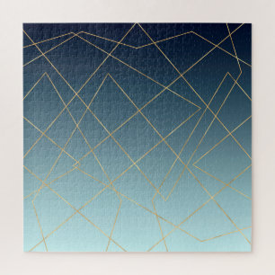 Geometrische gouden lijnen Blauw gradiëntontwerp Legpuzzel