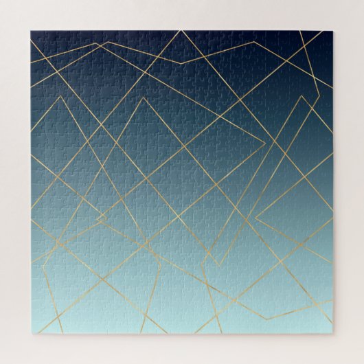 Geometrische gouden lijnen Blauw gradiëntontwerp Legpuzzel (Verticaal)