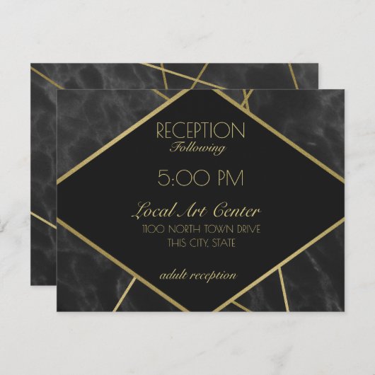 Geometrische gouden lijnen en marmeren receptie informatiekaartje (Voorkant / Achterkant)