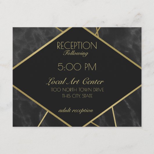 Geometrische gouden lijnen en marmeren receptie informatiekaartje (Voorkant)