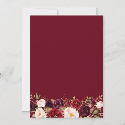 Geometrische gouden lijst bordeauxrode bloemen bru kaart (Achterkant)