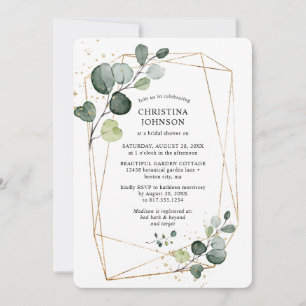 Geometrische Gouden Lijst Eucalyptus Bruidsdouche Kaart
