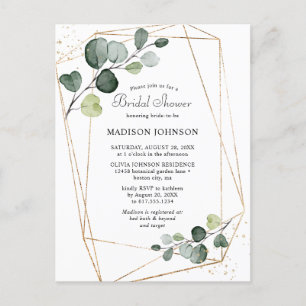 Geometrische gouden lijst Eucalyptus Bruidsdouche Uitnodiging Briefkaart