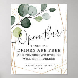 Geometrische gouden lijst Eucalyptus Open Bar bord Poster