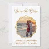 Geometrische gouden lijst Foto kalligrafische Trou Save The Date (Voorkant)