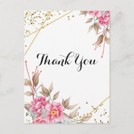 Geometrische gouden lijst roze bloem dank je briefkaart