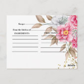 Geometrische gouden lijst Roze bloemige bruidsdouc Briefkaart (Achterkant)