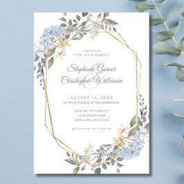 Geometrische gouden lijst stoffige blauwe bloemen kaart