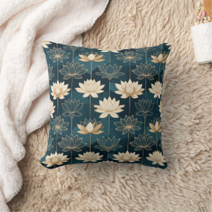 Geometrische gouden lotus op teal kussen
