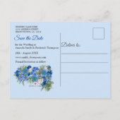 Geometrische Gouden-Navy & Blauwe Bloemen Save the Aankondigingskaart (Achterkant)