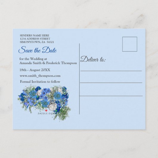 Geometrische Gouden-Navy & Blauwe Bloemen Save the Aankondigingskaart (Achterkant)