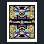 Geometrische gouden Paarse Art Deco Abstract Desig Poster<br><div class="desc">Verhoog je decor met het "Art Deco Set Piece", een geometrisch meesterwerk dat gouden, paarse en blauwe tinten combineert in een klassieke Art Deco-stijl. Dit abstracte ontwerp vangt de elegantie en weelde van de Jazz Age met zijn gedurfde vormen en ingewikkelde patronen. Perfect voor kunstliefhebbers en interieurontwerpers, dit stuk voegt...</div>