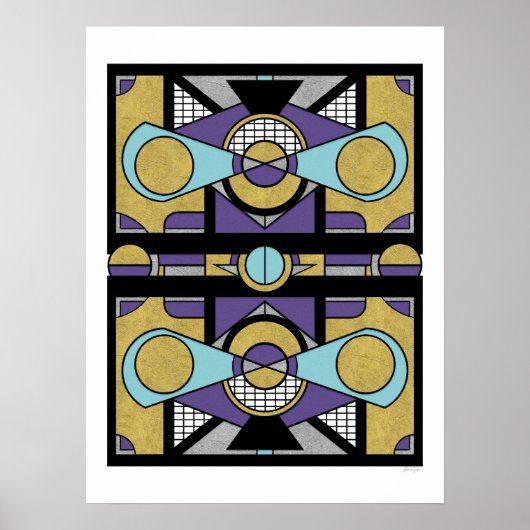 Geometrische gouden Paarse Art Deco Abstract Desig Poster (Voorkant)