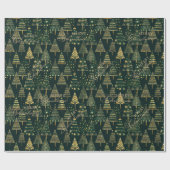 Geometrische Gouden Pijnbomen Groen Kerstgoud Cadeaupapier (Vlak)