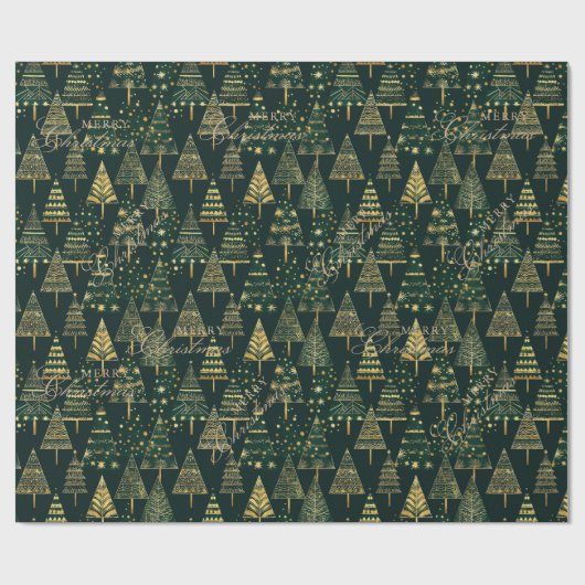 Geometrische Gouden Pijnbomen Groen Kerstgoud Cadeaupapier (Vlak)
