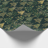 Geometrische Gouden Pijnbomen Groen Kerstgoud Cadeaupapier (Hoek)