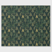 Geometrische gouden pijnbomen Groene Kerstmis Cadeaupapier (Vlak)