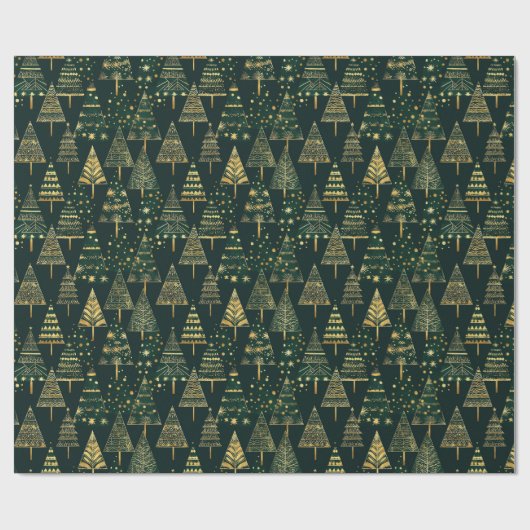 Geometrische gouden pijnbomen Groene Kerstmis Cadeaupapier (Vlak)