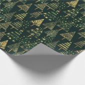 Geometrische gouden pijnbomen Groene Kerstmis Cadeaupapier (Hoek)