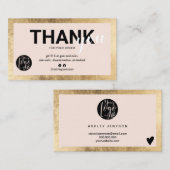 Geometrische gouden roze script logo orde dank u visitekaartje (Voorkant / Achterkant)