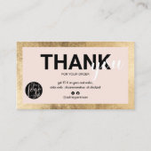 Geometrische gouden roze script logo orde dank u visitekaartje (Voorkant)