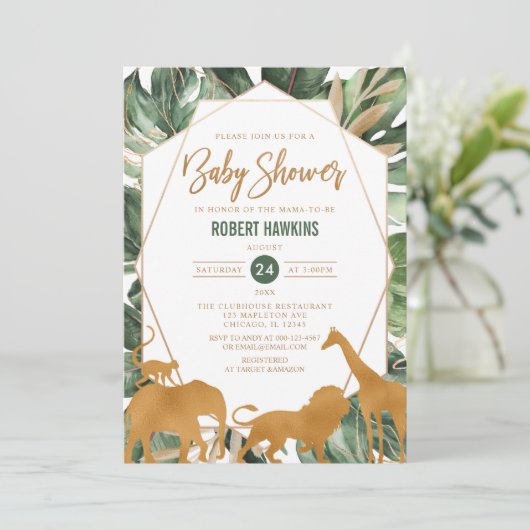 Geometrische gouden safari dieren Oerwoud Baby sho Kaart (Staand voorkant)