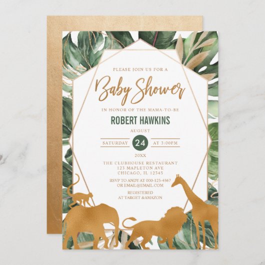 Geometrische gouden safari dieren Oerwoud Baby sho Kaart (Voorkant / Achterkant)