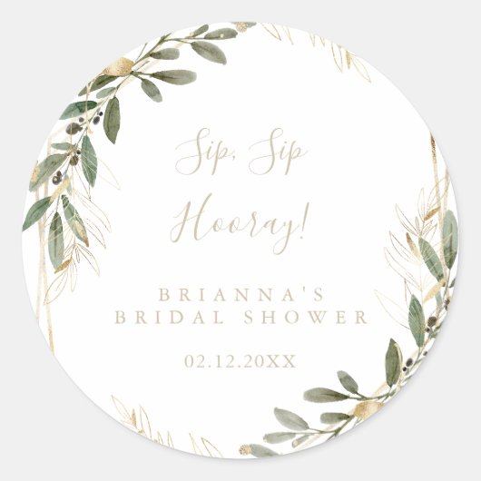 Geometrische gouden Sip Sip Hooray Bruiloftsborrel Ronde Sticker (Voorkant)