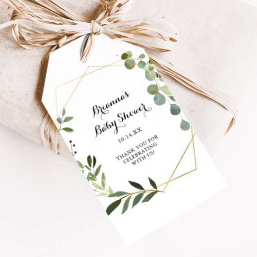 Geometrische Gouden Tropische Calligrafie Baby Sho Cadeaulabel