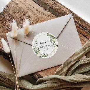 Geometrische gouden tropische groene babyshower fa ronde sticker