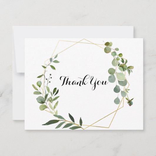 Geometrische gouden tropische groene bladeren met  bedankkaart (Voorkant)