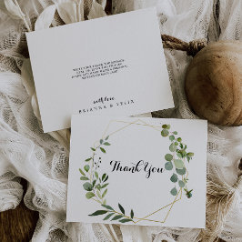 Geometrische gouden tropische groene bladeren met  bedankkaart